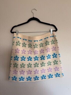 Cream Floral Knit Mini Skirt